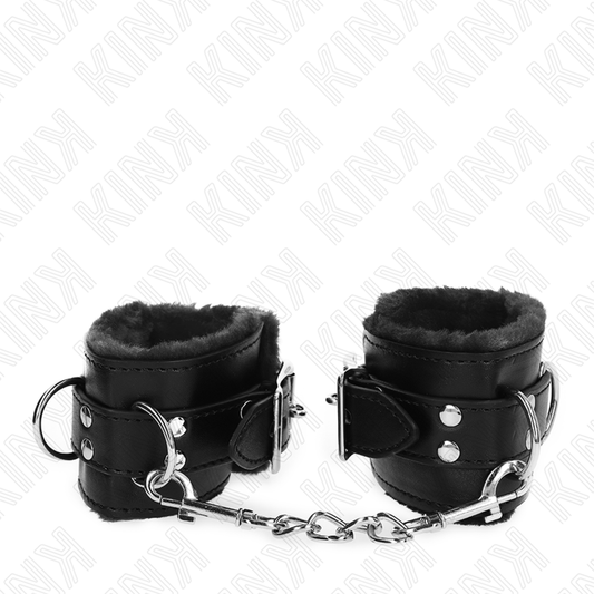 KINK - FUR-LINED WRIST RESTRAINTS BLACK WITH BLACK BELT ADJUSTABLE 17-29 CM X 6 CM
