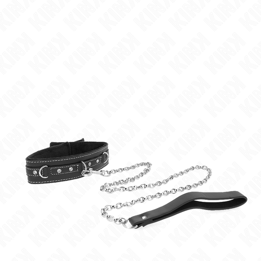 KINK - PVC LEATHER NECKLACE WITH BELT 105 CM RHINESTONES RIVETS 41.5 X 4 CM