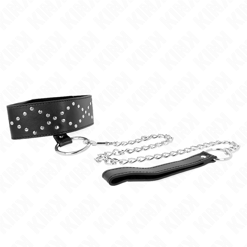 KINK - NECKLACE 65 CM WITH LEASH WITH SILVER RIVETS MODEL 3 ADJUSTABLE 36-43 CM X 5 CM