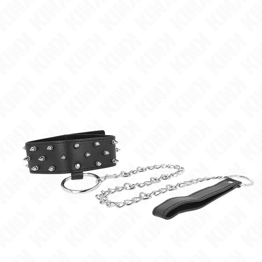 KINK - NECKLACE WITH LEASH 65 CM WITH SILVER RIVETS MODEL 5 ADJUSTABLE 36-43 CM X 5 CM
