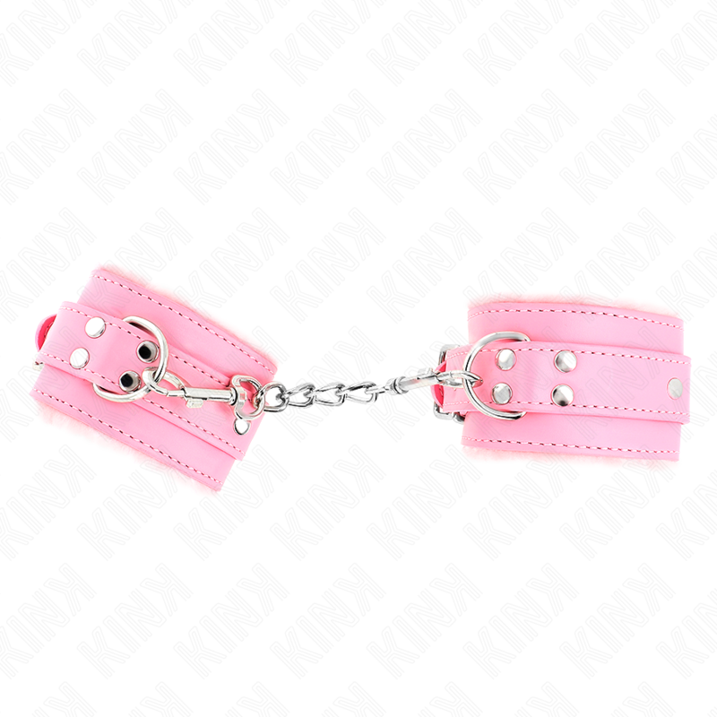 KINK - FUR-LINED PINK WRIST RESTRAINTS WITH PINK BELT, ADJUSTABLE 17-29 CM X 6 CM