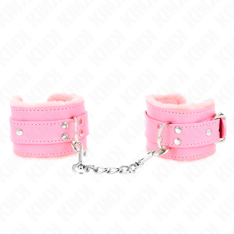 KINK - FUR-LINED PINK WRIST RESTRAINTS WITH PINK BELT, ADJUSTABLE 17-29 CM X 6 CM