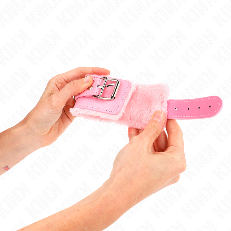 KINK - FUR-LINED PINK WRIST RESTRAINTS WITH PINK BELT, ADJUSTABLE 17-29 CM X 6 CM