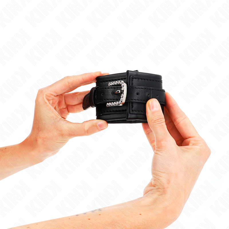 KINK - WRIST RESTRAINTS WITH RHINESTONES BUCKLE, BLACK, ADJUSTABLE 25-32 CM X 5.5 CM