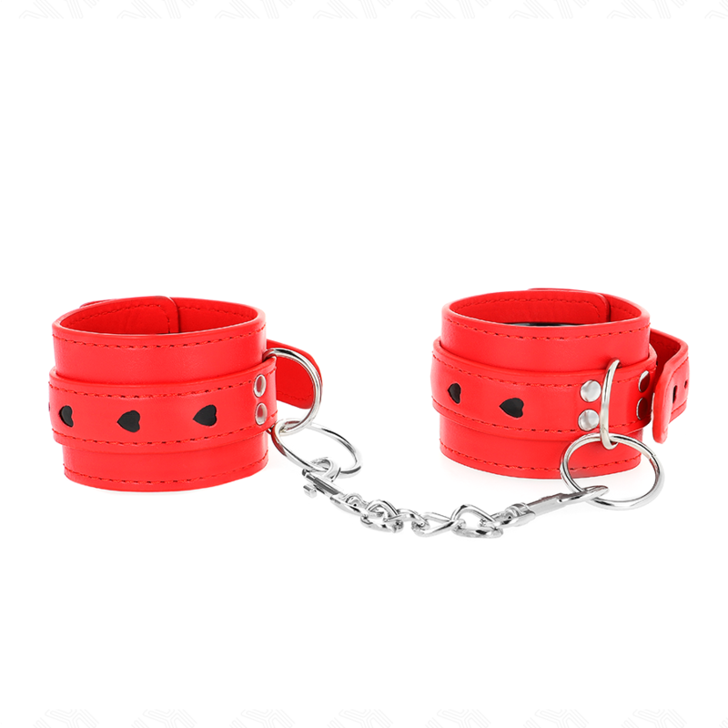 KINK - RED WRIST RESTRAINTS WITH BLACK HEART INSERT, ADJUSTABLE 21-28 CM X 5.5 CM