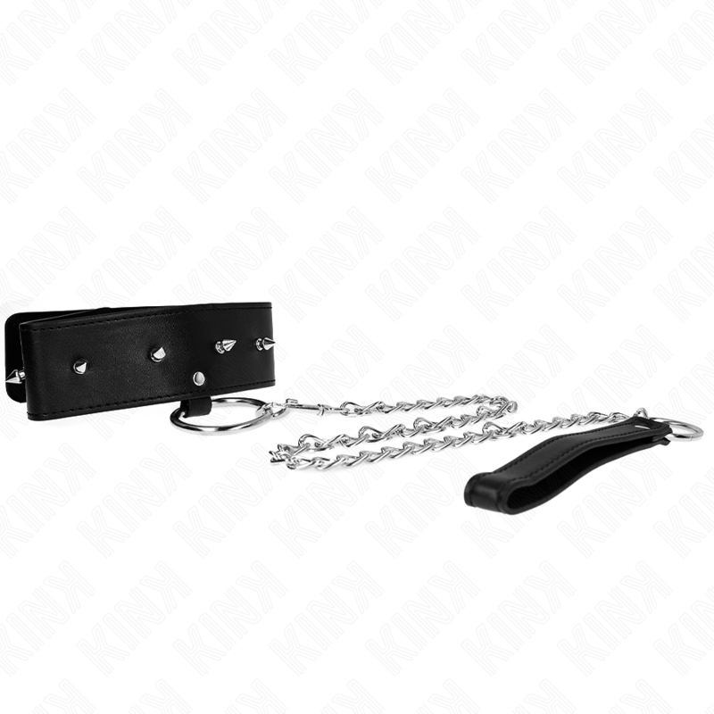 KINK - NECKLACE 65 CM WITH LEASH WITH SILVER RIVETS MODEL 2 ADJUSTABLE 36-43 CM X 5 CM