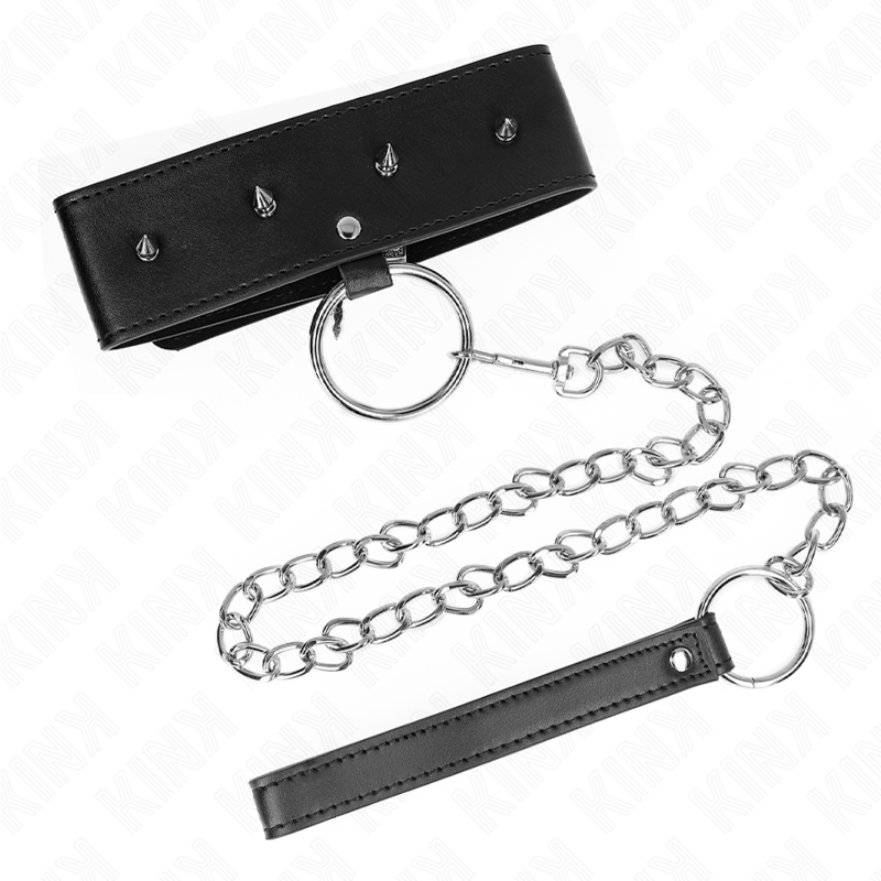 KINK - NECKLACE 65 CM WITH LEASH WITH SILVER RIVETS MODEL 2 ADJUSTABLE 36-43 CM X 5 CM