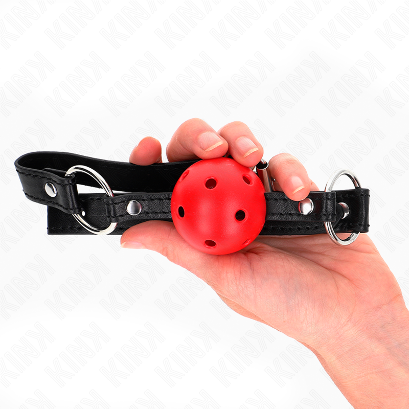 KINK - HOLLOW, HARD, RED BALL, 4.5 CM, GAG, MODEL 1, 63.5 X 2 CM