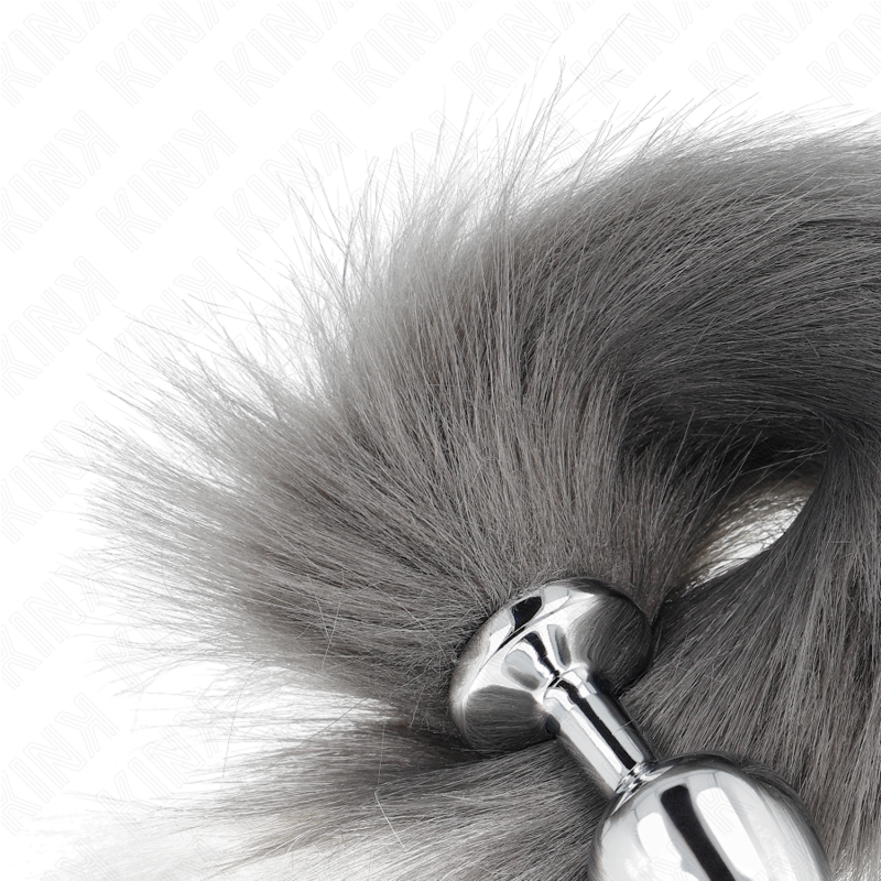 KINK - ANAL PLUG SIZE M 8 X 3.5 CM WITH PLASTIC TAIL 40 CM GREY AND WHITE