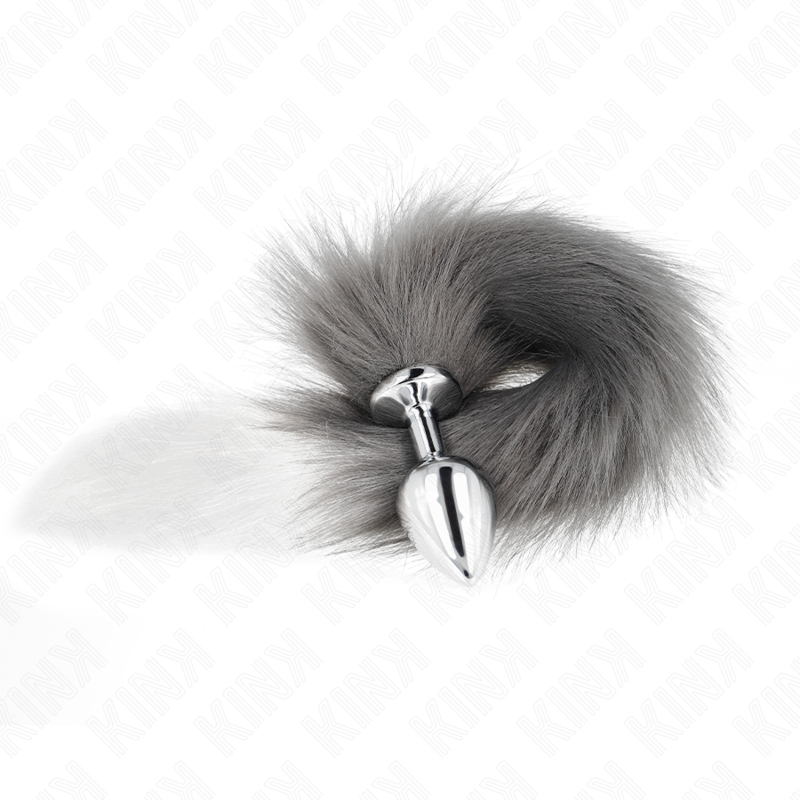 KINK - ANAL PLUG SIZE M 8 X 3.5 CM WITH PLASTIC TAIL 40 CM GREY AND WHITE