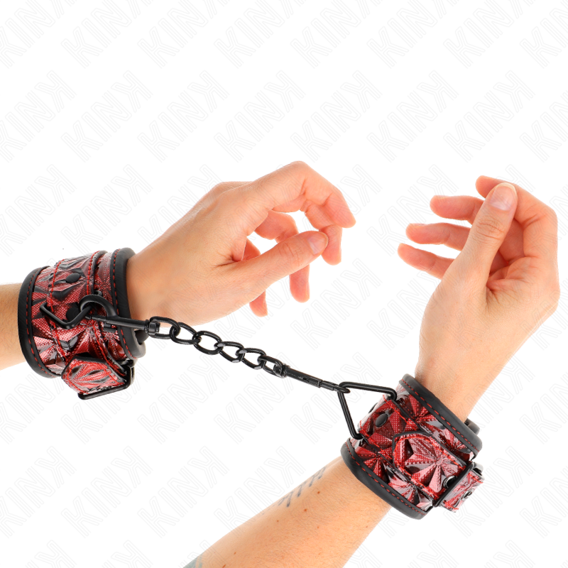 KINK - WRIST RESTRAINTS WITH DIAMOND PATTERN, DARK RED, ADJUSTABLE 17-26 CM X 5.5 CM