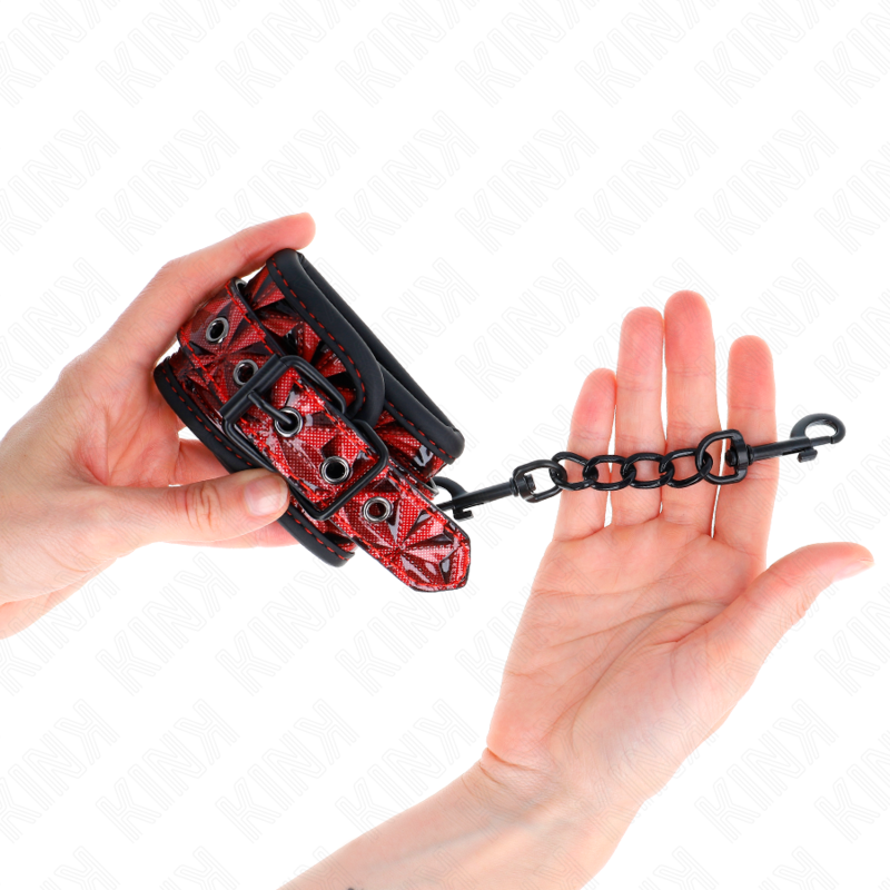 KINK - WRIST RESTRAINTS WITH DIAMOND PATTERN, DARK RED, ADJUSTABLE 17-26 CM X 5.5 CM