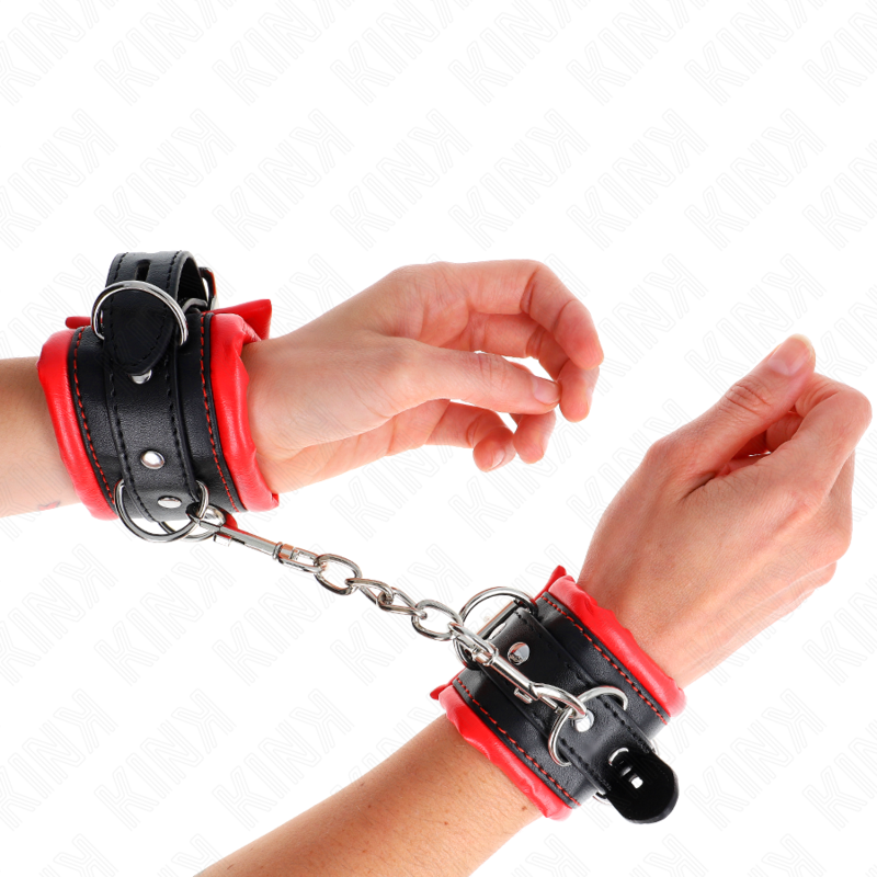 KINK - HEAVY WRIST RESTRAINTS WITH RED FUR LINING, ADJUSTABLE 20-30 CM X 6 CM