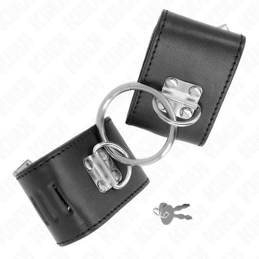 KINK - FIXED WRIST CUFFS WITH RING AND PADLOCK CLOSURE BLACK ADJUSTABLE 16-23 CM X 5.5 CM