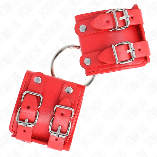 KINK - FIXED WRIST CUFFS WITH RING AND RIVETS ADJUSTABLE RED 17-22 CM X 6.5 CM