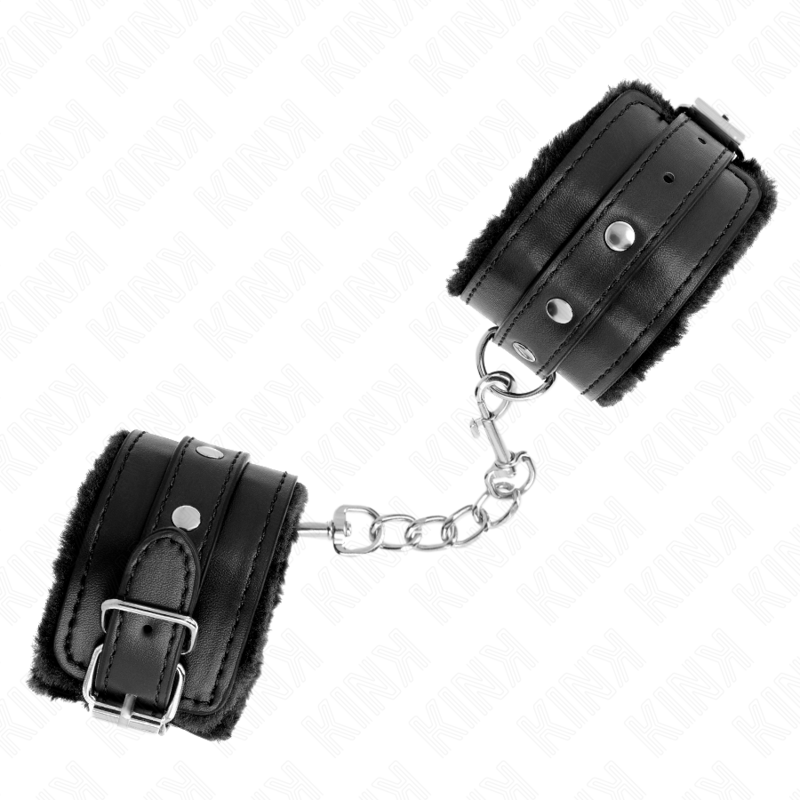 KINK - PREMIUM FUR-LINED WRIST RESTRAINTS BLACK WITH BLACK BELT ADJUSTABLE 17-29 CM X 6 CM