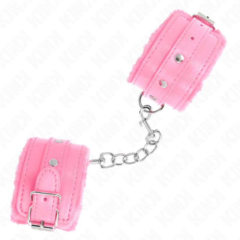 KINK - PREMIUM FUR-LINED WRIST RESTRAINTS PINK WITH PINK BELT ADJUSTABLE 17-29 CM X 6 CM