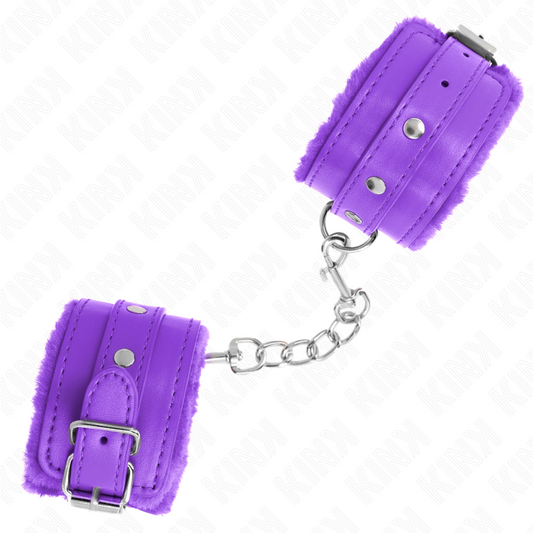 KINK - PREMIUM FUR-LINED WRIST RESTRAINTS PURPLE WITH PURPLE BELT ADJUSTABLE 17-29 CM X 6 CM