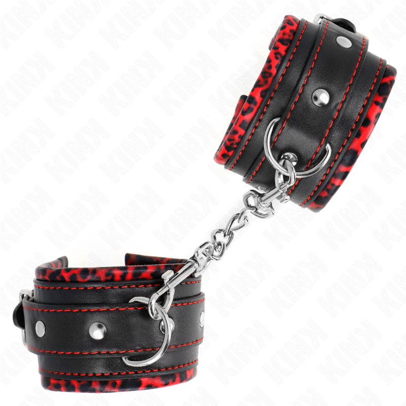 KINK - FUR-LINED WRIST CUFFS RED/BLACK ADJUSTABLE 17-29 CM X 6 CM