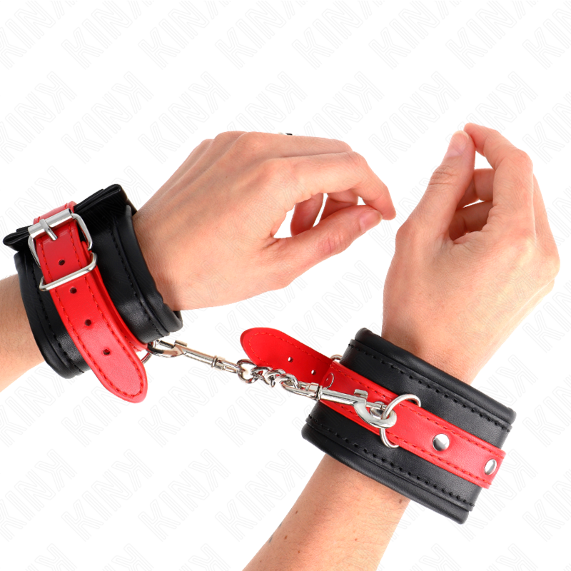 KINK - BLACK WRIST RESTRAINTS WITH RED BELT ADJUSTABLE 17-28 CM X 6 CM