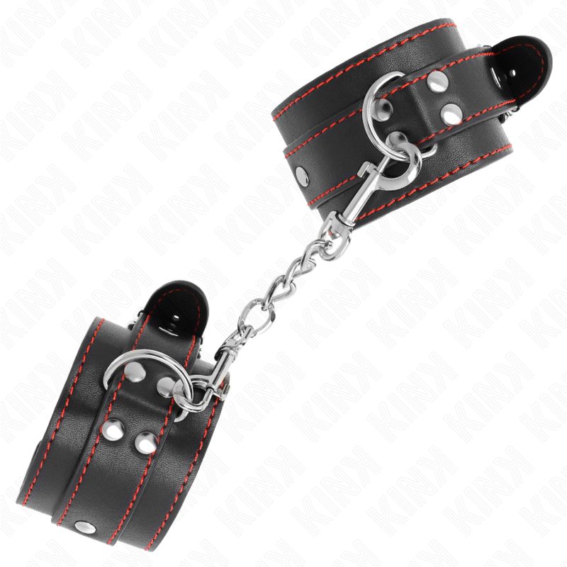 KINK - BLACK WRIST RESTRAINTS WITH RED LINING, ADJUSTABLE 20-28 CM X 5.5 CM
