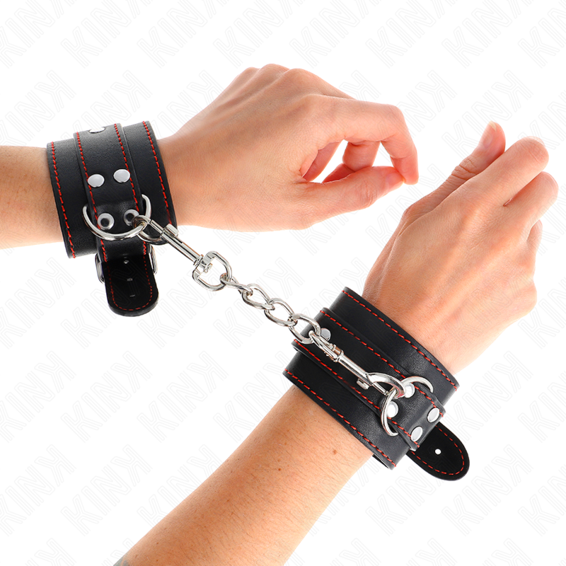 KINK - BLACK WRIST RESTRAINTS WITH RED LINING, ADJUSTABLE 20-28 CM X 5.5 CM