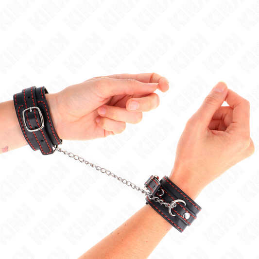 KINK - SMALL BLACK WRIST RESTRAINTS WITH RED LINING ADJUSTABLE 14-24 CM X 3.5 CM
