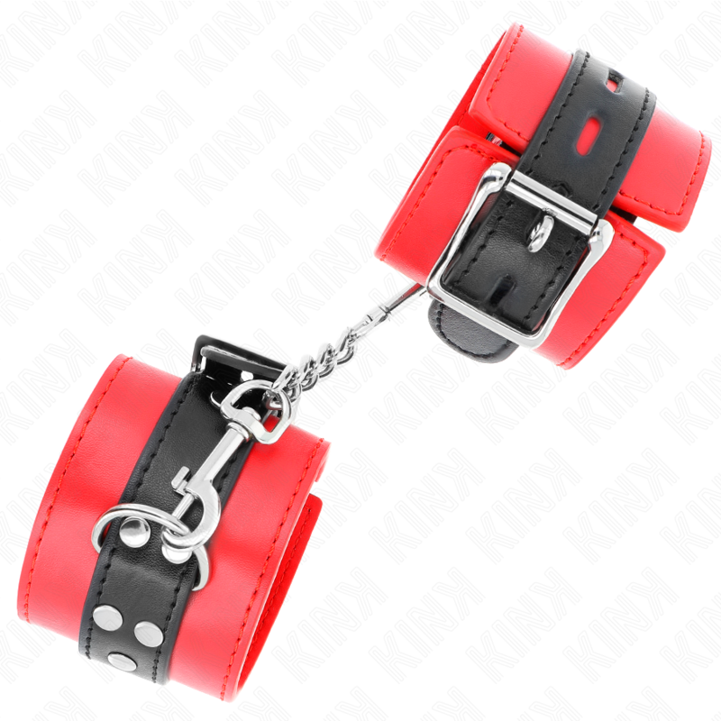 KINK - RED WRIST CUFFS WITH BLACK BELT ADJUSTABLE 17-28 CM X 6 CM