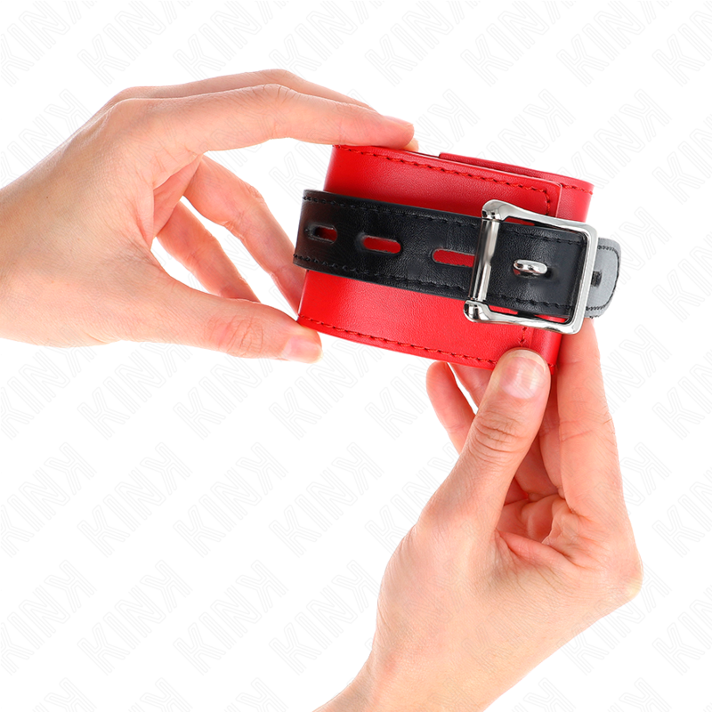 KINK - RED WRIST CUFFS WITH BLACK BELT ADJUSTABLE 17-28 CM X 6 CM