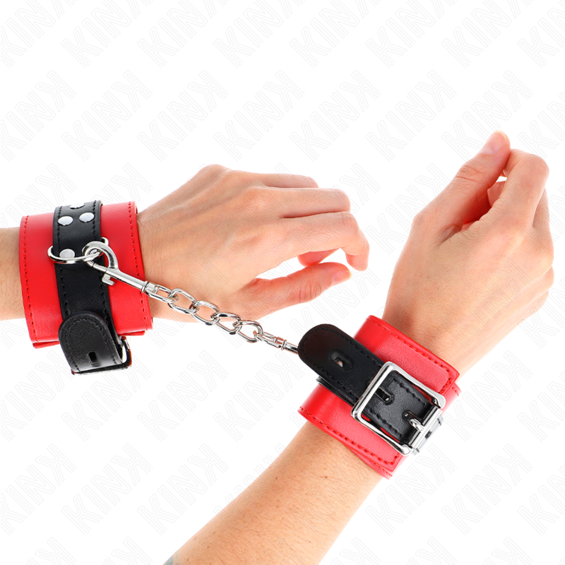 KINK - RED WRIST CUFFS WITH BLACK BELT ADJUSTABLE 17-28 CM X 6 CM