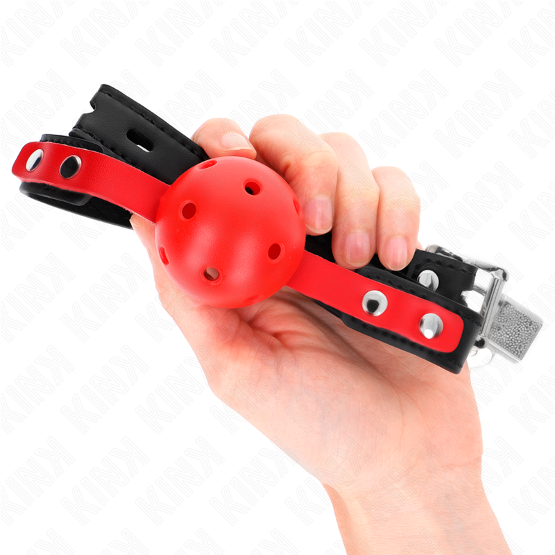 KINK - RED HOLLOW BALL, 4 CM, TOGGLE, BLACK STRAP 60 x 2 CM, ADJUSTABLE 37-52 CM