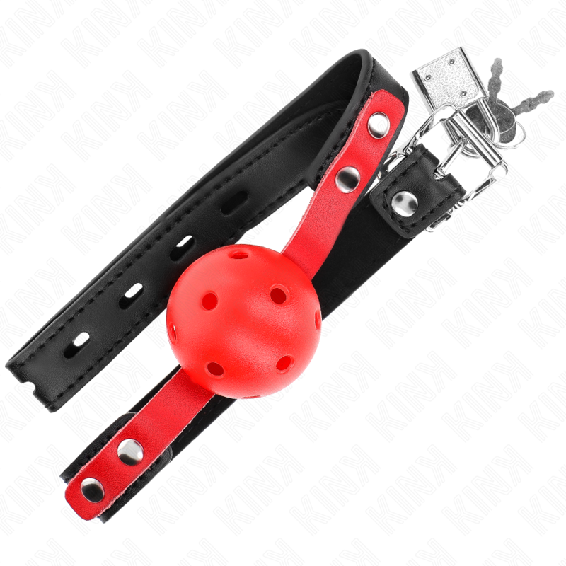 KINK - RED HOLLOW BALL, 4 CM, TOGGLE, BLACK STRAP 60 x 2 CM, ADJUSTABLE 37-52 CM