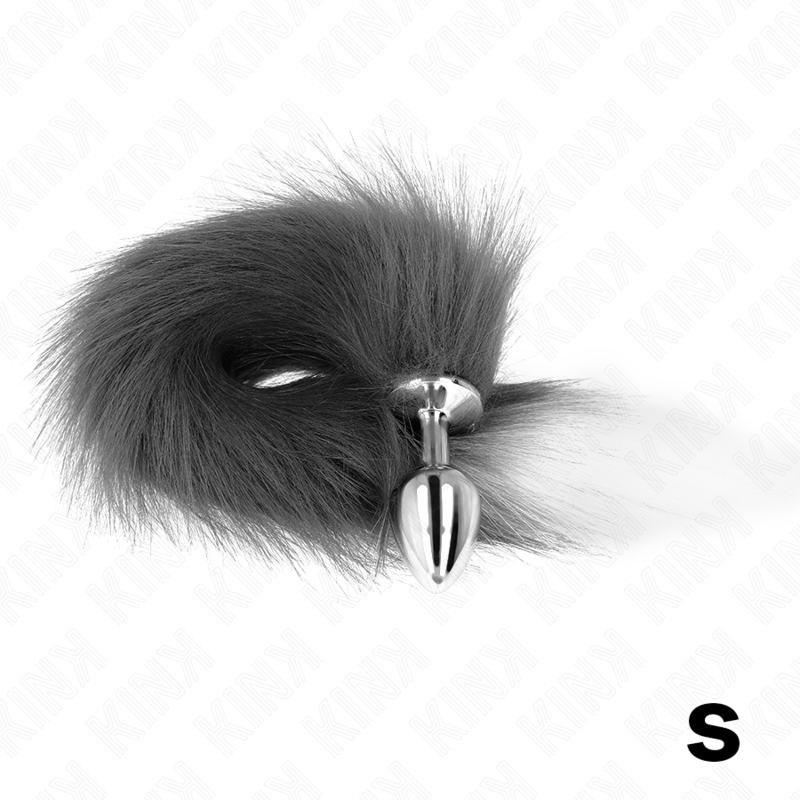 KINK - ANAL PLUG SIZE S 7 X 3 CM WITH PLASTIC TAIL 40 CM GREY AND WHITE