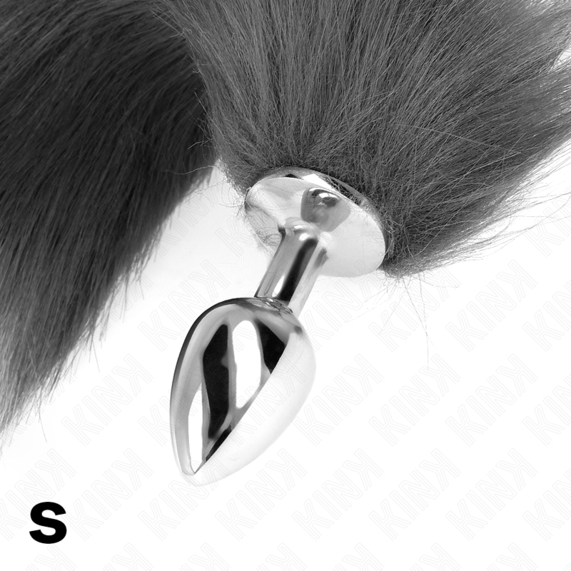 KINK - ANAL PLUG SIZE S 7 X 3 CM WITH PLASTIC TAIL 40 CM GREY AND WHITE