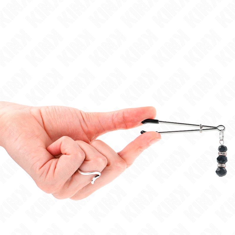 KINK - GOLDEN THIN NIPPLE CLAMPS WITH 3 BLACK GLASS BEADS 7 CM