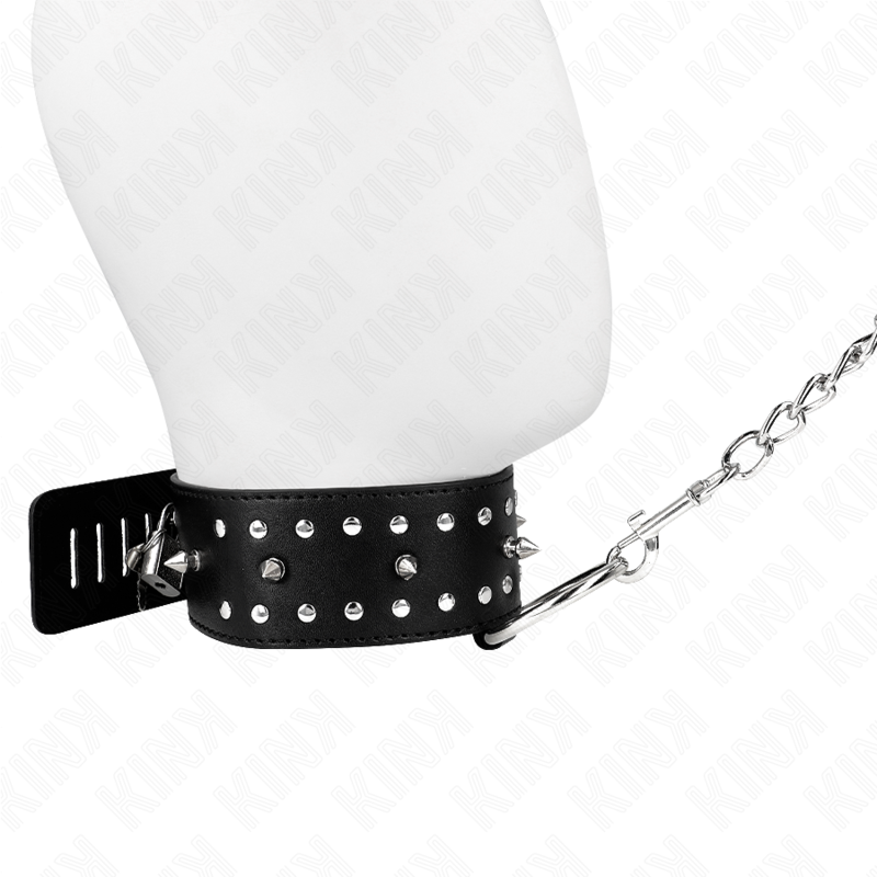 KINK - NECKLACE WITH LEASH 65 CM WITH SILVER RIVETS MODEL 1 ADJUSTABLE 36-43 CM X 5 CM
