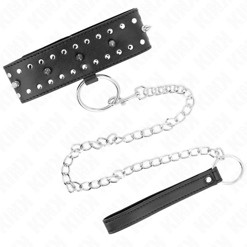 KINK - NECKLACE WITH LEASH 65 CM WITH SILVER RIVETS MODEL 1 ADJUSTABLE 36-43 CM X 5 CM