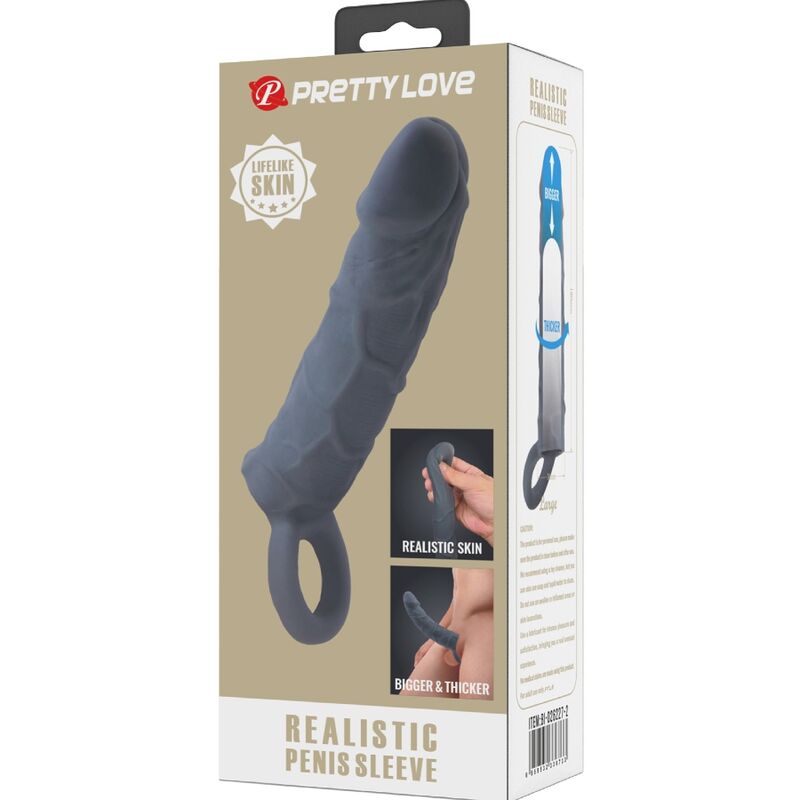 PRETTY LOVE - REALISTIC SKIN-FLAMMABLE PENIS SHELL, DARK GREY