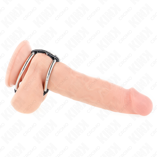 KINK - DOUBLE PENIS RING MADE OF METAL 3.8 CM TO 5 CM COMBINED WITH LEATHER