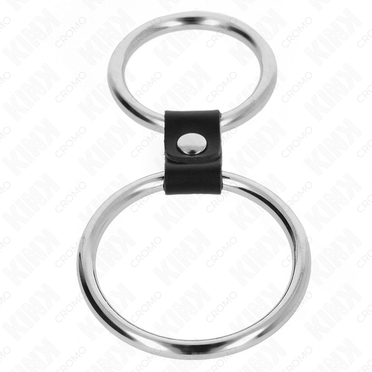 KINK - DOUBLE PENIS RING MADE OF METAL 3.7 CM TO 5 CM CONNECTED BY LEATHER STRAP MODEL 1