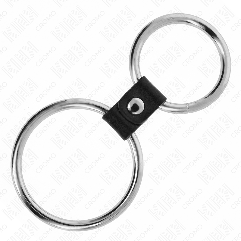 KINK - DOUBLE PENIS RING MADE OF METAL 3.7 CM TO 5 CM CONNECTED BY LEATHER STRAP MODEL 1