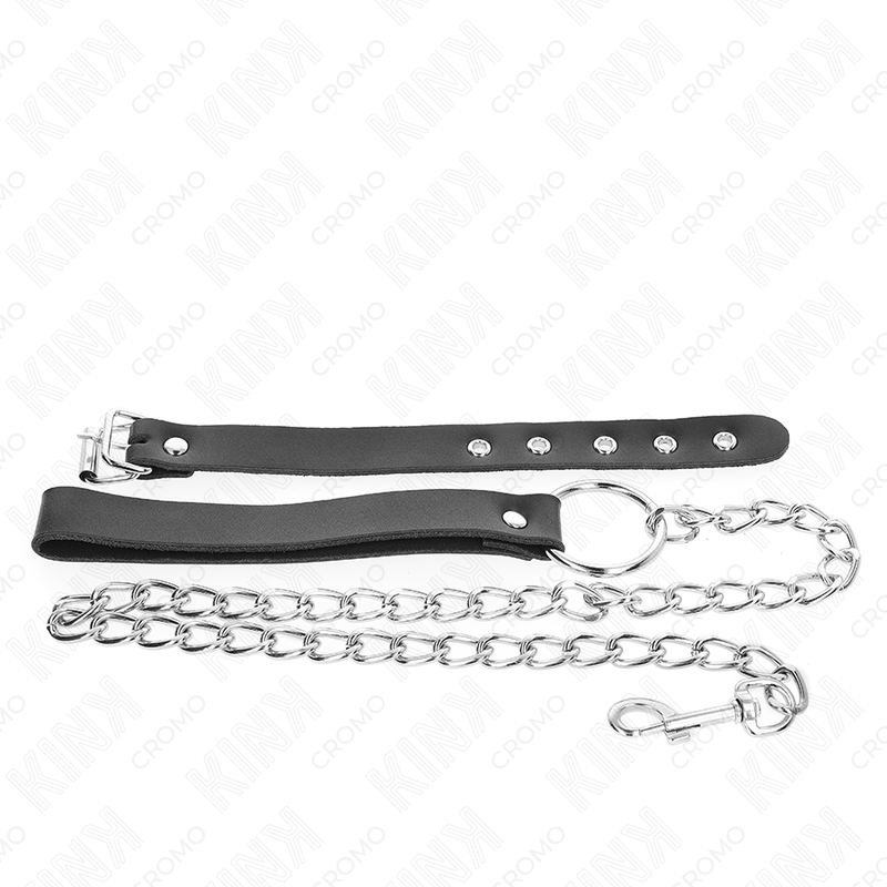 KINK - LEATHER PENIS RING WITH STRAP 21.5 X 2 CM AND METAL CHAIN ​​60 CM