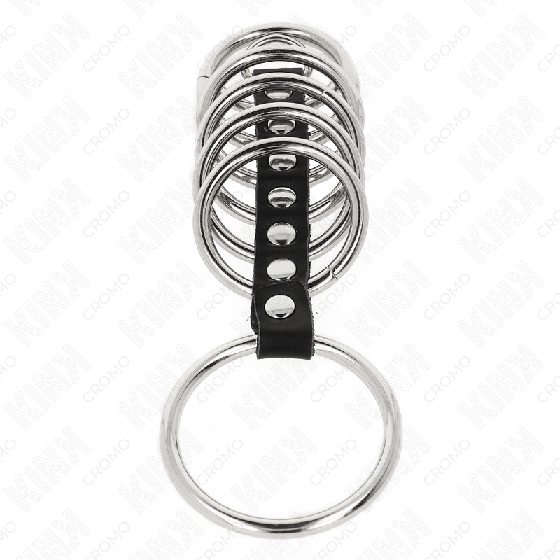 KINK - 7 metal penis rings, 3.2 cm to 5 cm, connected by leather