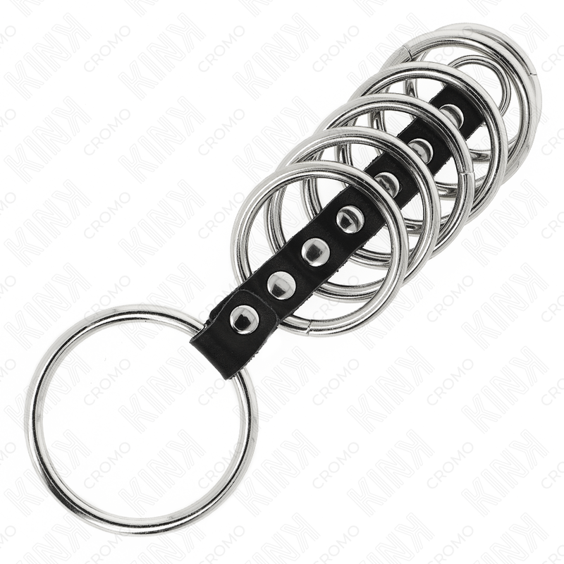 KINK - 7 metal penis rings, 3.2 cm to 5 cm, connected by leather