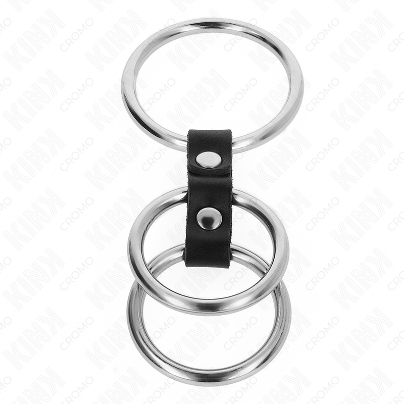 KINK - TRIPLE METAL PENIS RING 3.7 CM TO 5 CM COMBINED WITH LEATHER