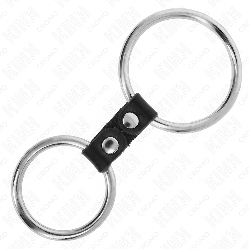 KINK - DOUBLE PENIS RING MADE OF METAL 3.7 CM TO 5 CM CONNECTED BY LEATHER STRAP MODEL 2