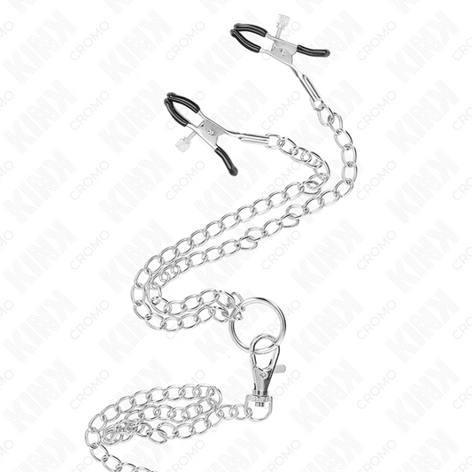 KINK - TRIPLE CHROME METAL PENIS RING 3 CM TO 4.5 CM WITH 26 CM METAL CHAIN ​​AND BREAST CLIPS