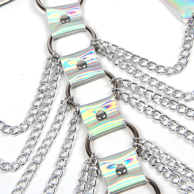SUBBLIME - 953737 Chest Strap with Rings and Chains Silver One Size