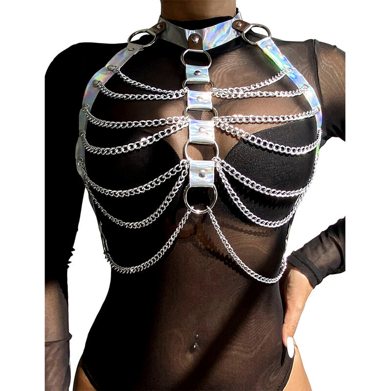 SUBBLIME - 953737 Chest Strap with Rings and Chains Silver One Size