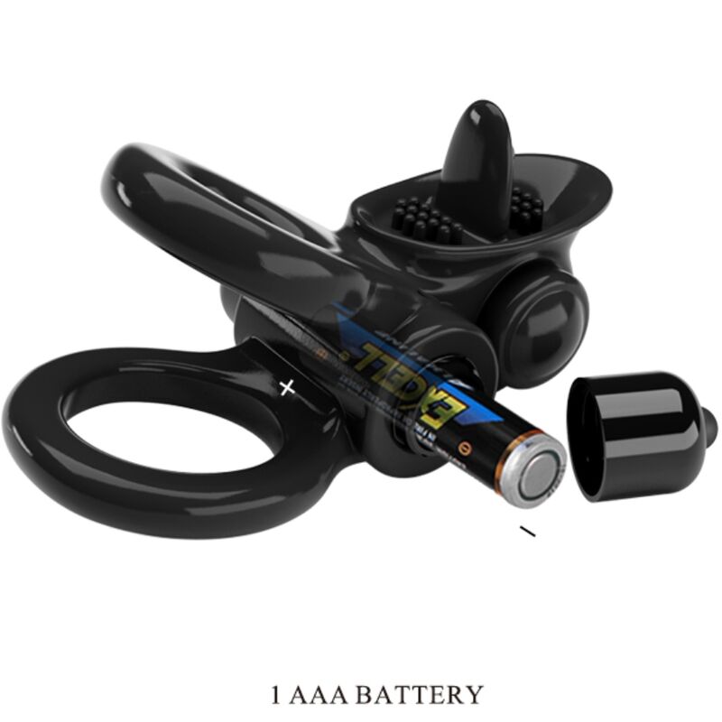 PRETTY LOVE - PASSIONATE RING DOUBLE VIBRATION RING + CLITORAL STIMULATOR BLACK